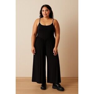 AMERICAN EAGLE Soft & Sexy Rib Wide-Leg Jumpsuit Black Size M Adjustable Straps